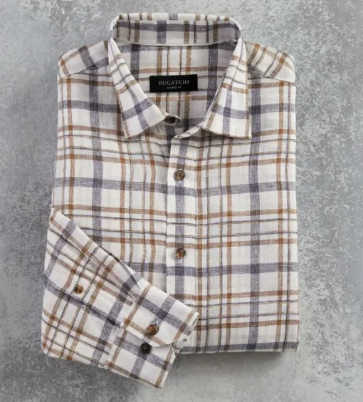 Bugatchi Plaid Linen Long Sleeve Shirt