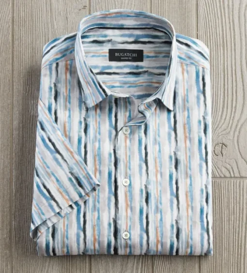 Bugatchi Watercolor Stripe Short Sleeve Shirt