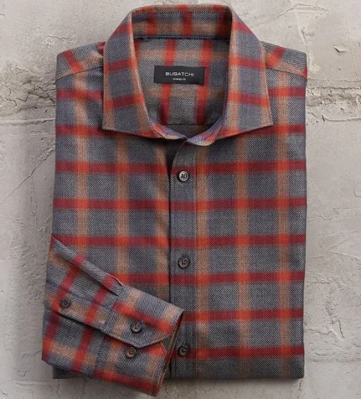 Bugatchi Windowpane Twill Long Sleeve Sport Shirt