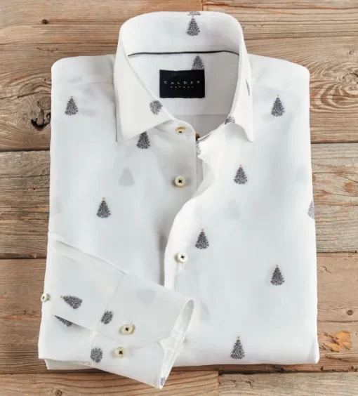 Calder Carmel Long Sleeve Christmas Tree Spread Collar Shirt