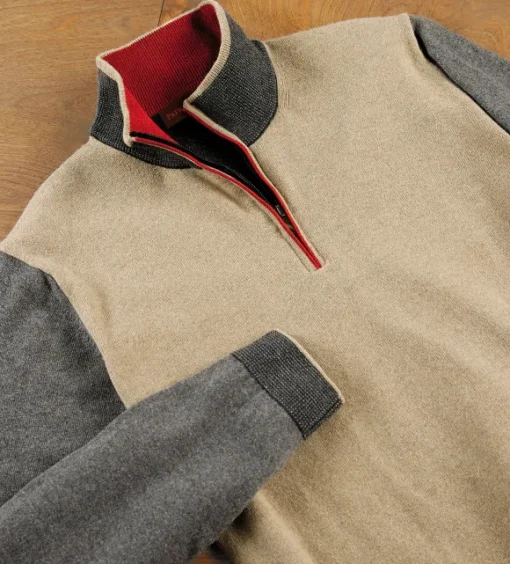 Patrick James Colorblock Quarter Zip Sweater