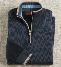Patrick James Herringbone Quarter Zip Sweater