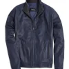 Remy Leather Blouson Jacket - Navy
