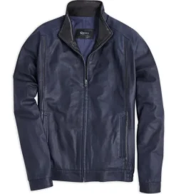Remy Leather Blouson Jacket - Navy