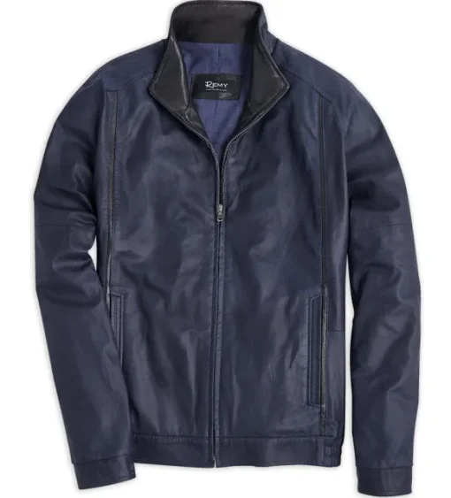Remy Leather Blouson Jacket - Navy