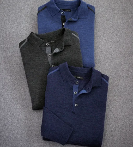Robert Barakett Renton Wool Long Sleeve Polo Shirt
