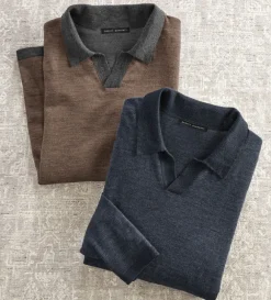 Robert Barakett Renwood Open Collar Long Sleeve Polo Shirt