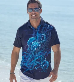 Robert Graham Deep Blue Jellyfish Short Sleeve Sport Shirt