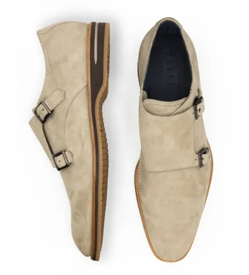 Zelli Leggera Sueded Goatskin Double Monk Strap Shoe