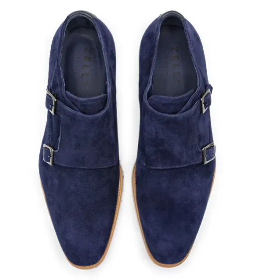 Zelli Leggera Sueded Goatskin Double Monk Strap Shoe