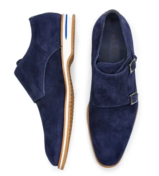 Zelli Leggera Sueded Goatskin Double Monk Strap Shoe