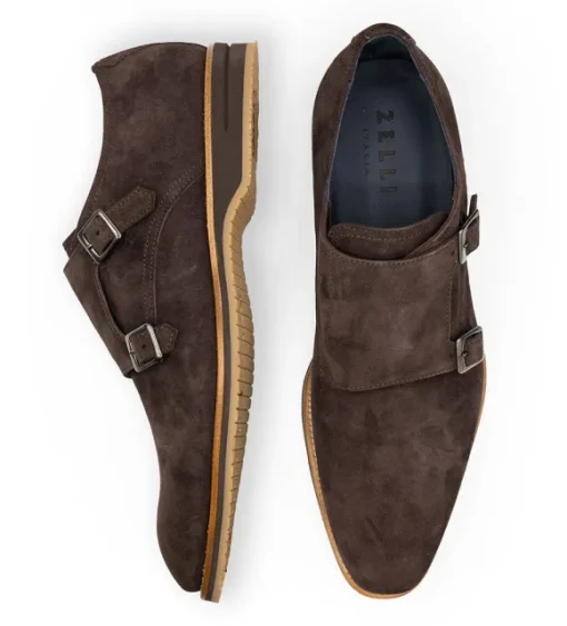 Zelli Leggera Sueded Goatskin Double Monk Strap Shoe